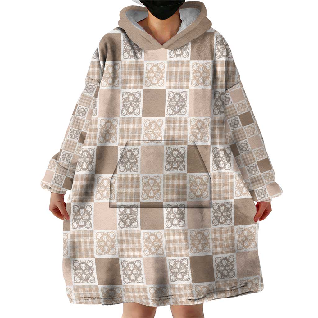 Hawaiian Palaka Quilt Pattern Wearable Blanket Hoodie Hawaii Culture Tropical Flowers Mix - Polynesian Pride