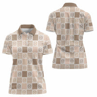Hawaiian Palaka Quilt Pattern Women Polo Shirt Hawaii Culture Tropical Flowers Mix - Polynesian Pride