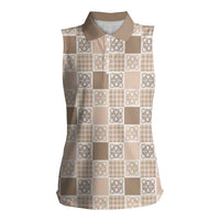 Hawaiian Palaka Quilt Pattern Women Sleeveless Polo Shirt Hawaii Culture Tropical Flowers Mix - Polynesian Pride