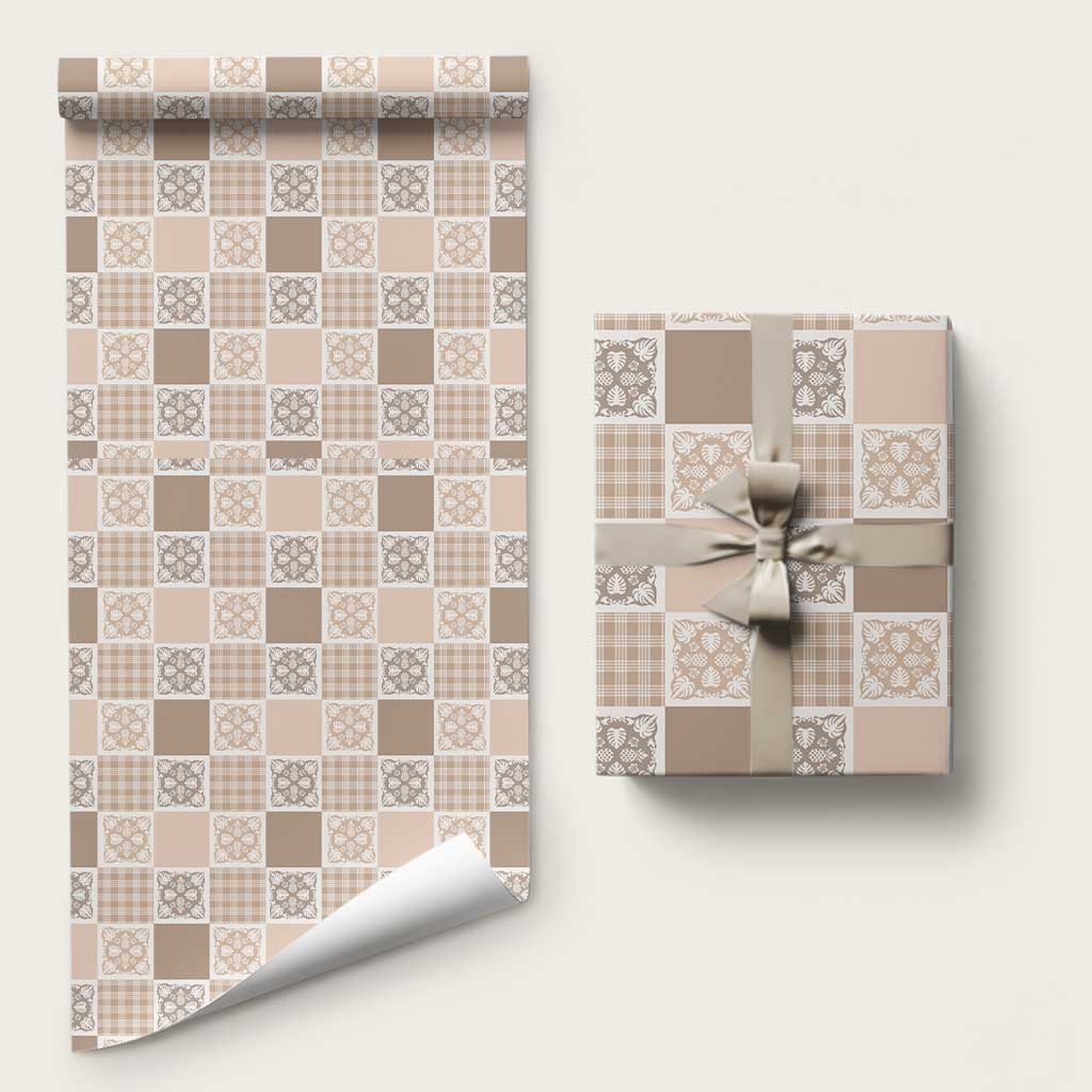 Hawaiian Palaka Quilt Pattern Wrapping Paper Hawaii Culture Tropical Flowers Mix - Polynesian Pride