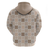Hawaiian Palaka Quilt Pattern Zip Hoodie Hawaii Culture Tropical Flowers Mix - Polynesian Pride