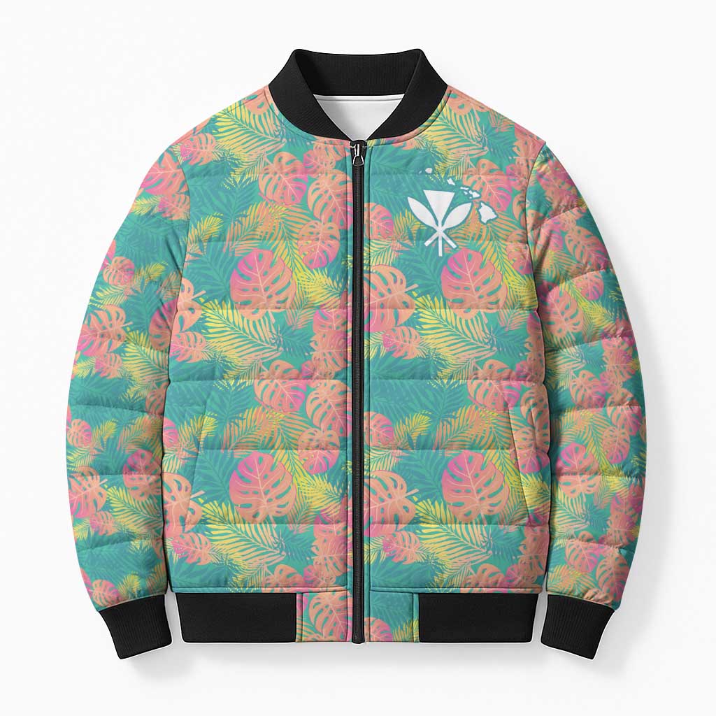 Personalised Seamless Hawaiian Quilt Pattern Bomber Puffer Jacket Hawaii Culture Palm Leaf Tropical LT9 Unisex Beige - Polynesian Pride