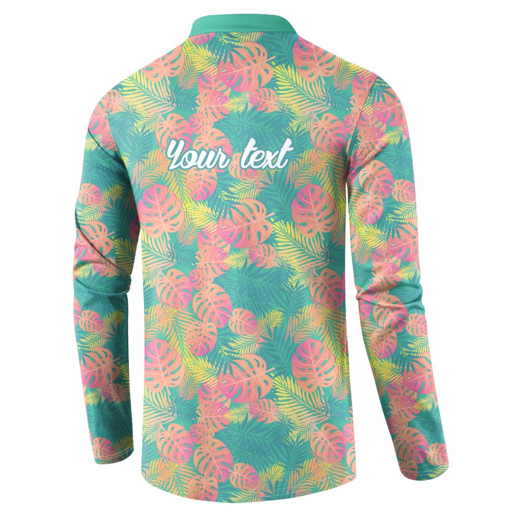 Seamless Hawaiian Quilt Pattern Button Sweatshirt Hawaii Culture Palm Leaf Tropical - Polynesian Pride