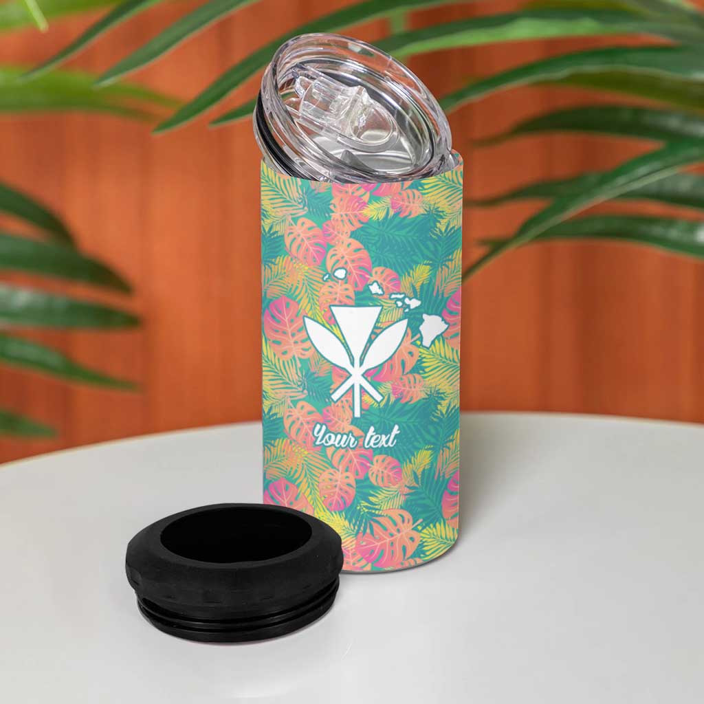 Seamless Hawaiian Quilt Pattern 4 in 1 Can Cooler Tumbler Hawaii Culture Palm Leaf Tropical - Polynesian Pride