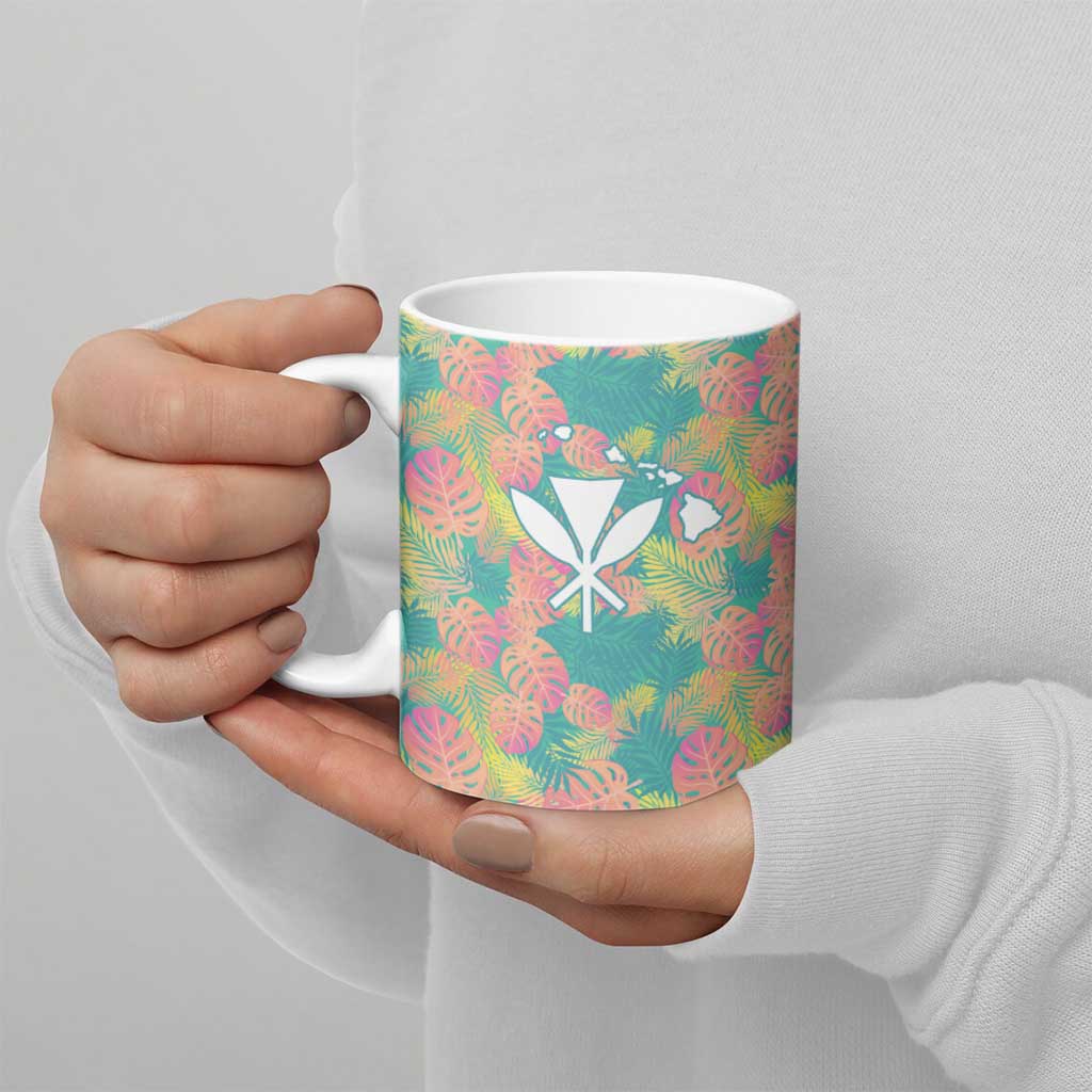 Seamless Hawaiian Quilt Pattern Ceramic Mug Hawaii Culture Palm Leaf Tropical - Polynesian Pride