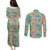 Seamless Hawaiian Quilt Pattern Couples Matching Puletasi and Long Sleeve Button Shirt Hawaii Culture Palm Leaf Tropical - Polynesian Pride