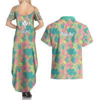 Seamless Hawaiian Quilt Pattern Couples Matching Summer Maxi Dress and Hawaiian Shirt Hawaii Culture Palm Leaf Tropical - Polynesian Pride