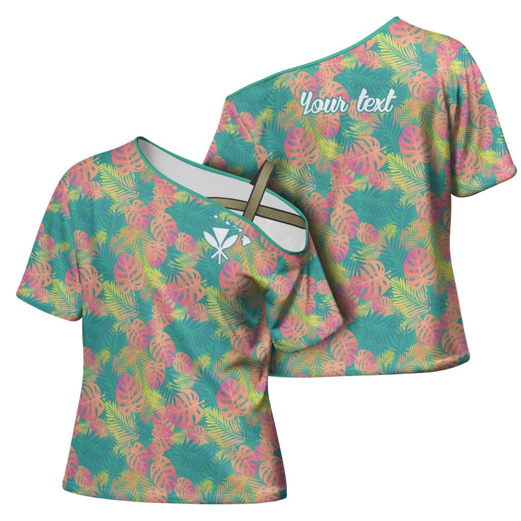 Seamless Hawaiian Quilt Pattern Cross Shoulder Shirt Hawaii Culture Palm Leaf Tropical - Polynesian Pride