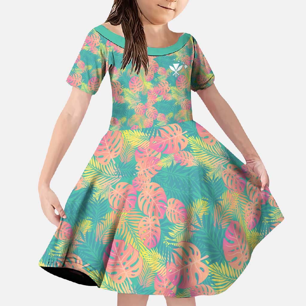 Personalised Seamless Hawaiian Quilt Pattern Family Matching Mermaid Dress and Hawaiian Shirt Hawaii Culture Palm Leaf Tropical LT9 Daughter's Dress Beige - Polynesian Pride
