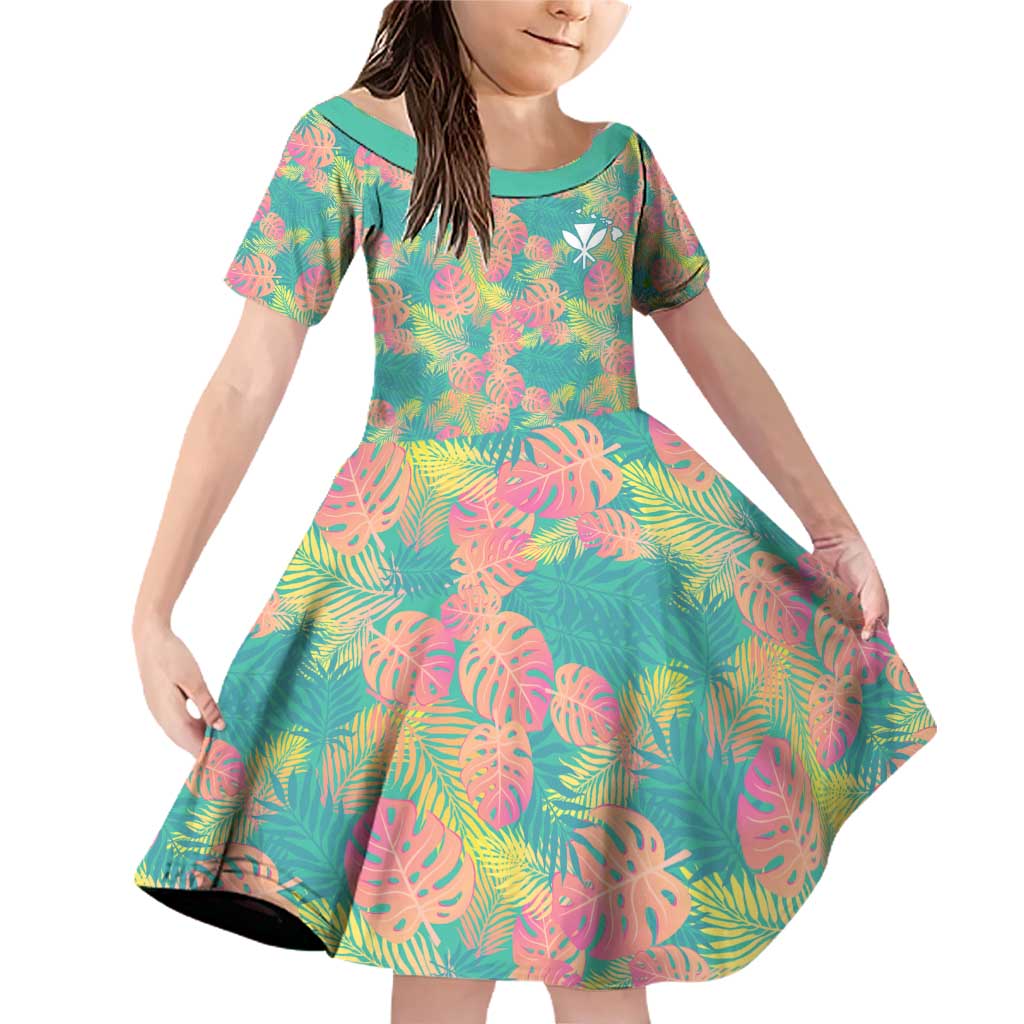 Personalised Seamless Hawaiian Quilt Pattern Family Matching Off Shoulder Short Dress and Hawaiian Shirt Hawaii Culture Palm Leaf Tropical LT9 Daughter's Dress Beige - Polynesian Pride