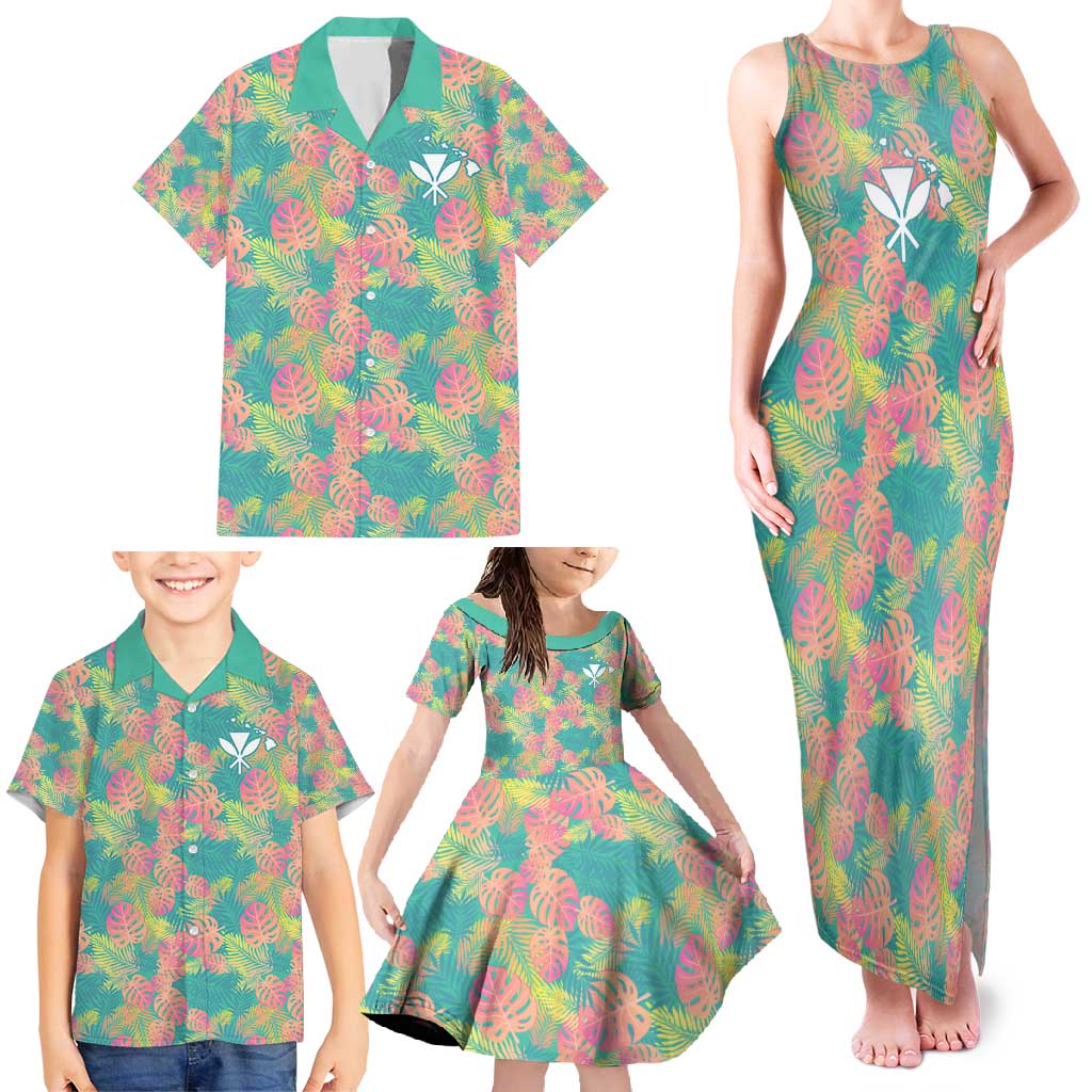 Seamless Hawaiian Quilt Pattern Family Matching Tank Maxi Dress and Hawaiian Shirt Hawaii Culture Palm Leaf Tropical - Polynesian Pride
