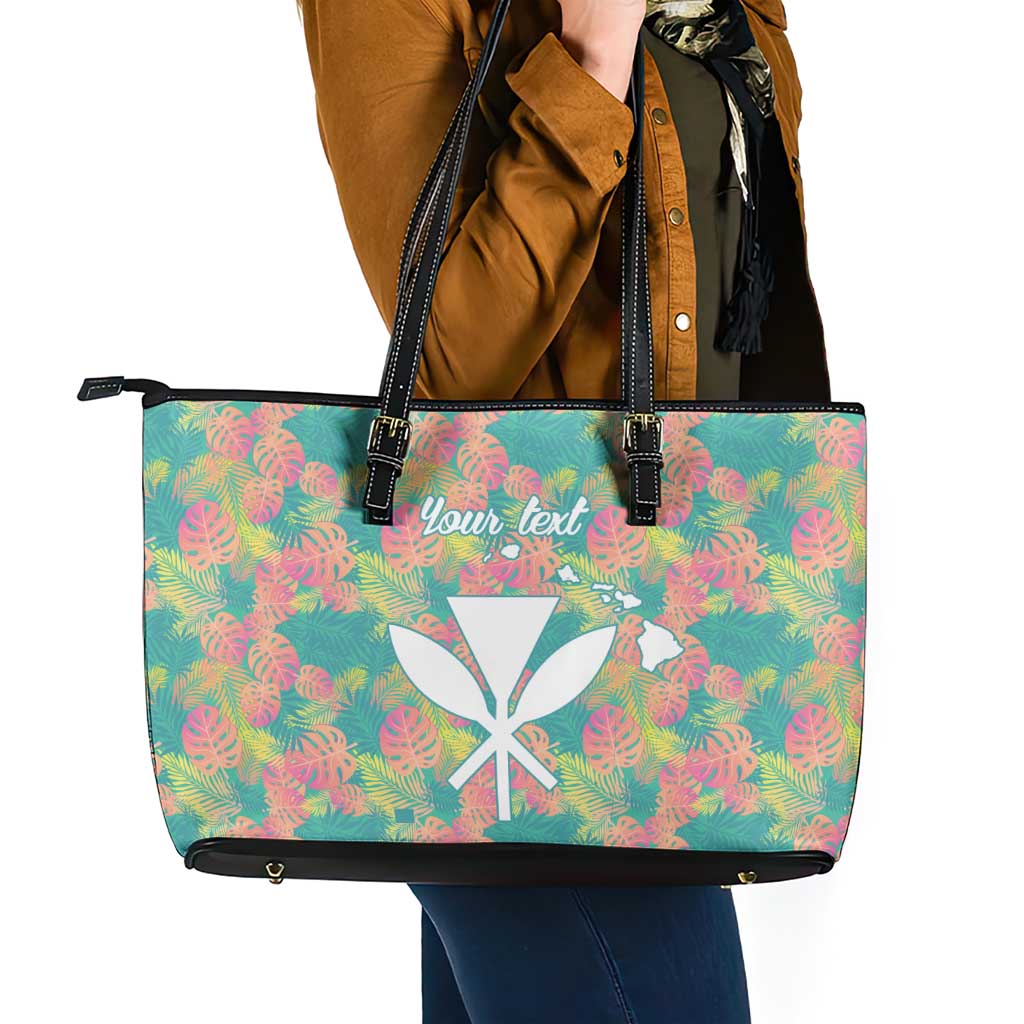 Seamless Hawaiian Quilt Pattern Leather Tote Bag Hawaii Culture Palm Leaf Tropical - Polynesian Pride