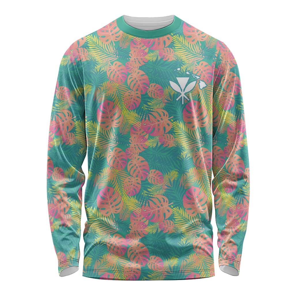Personalised Seamless Hawaiian Quilt Pattern Long Sleeve Shirt Hawaii Culture Palm Leaf Tropical LT9 Unisex Beige - Polynesian Pride