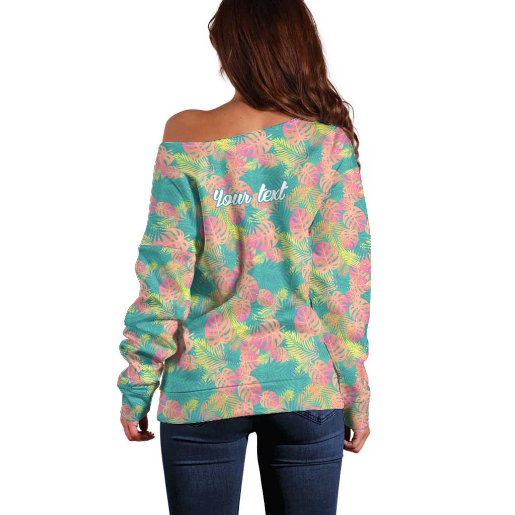 Seamless Hawaiian Quilt Pattern Off Shoulder Sweater Hawaii Culture Palm Leaf Tropical - Polynesian Pride