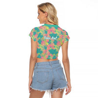 Seamless Hawaiian Quilt Pattern Raglan Cropped T Shirt Hawaii Culture Palm Leaf Tropical - Polynesian Pride