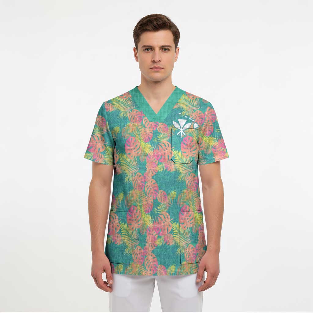 Seamless Hawaiian Quilt Pattern Scrub Top Hawaii Culture Palm Leaf Tropical - Polynesian Pride