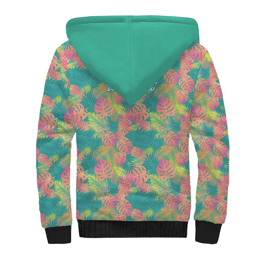 Seamless Hawaiian Quilt Pattern Sherpa Hoodie Hawaii Culture Palm Leaf Tropical - Polynesian Pride