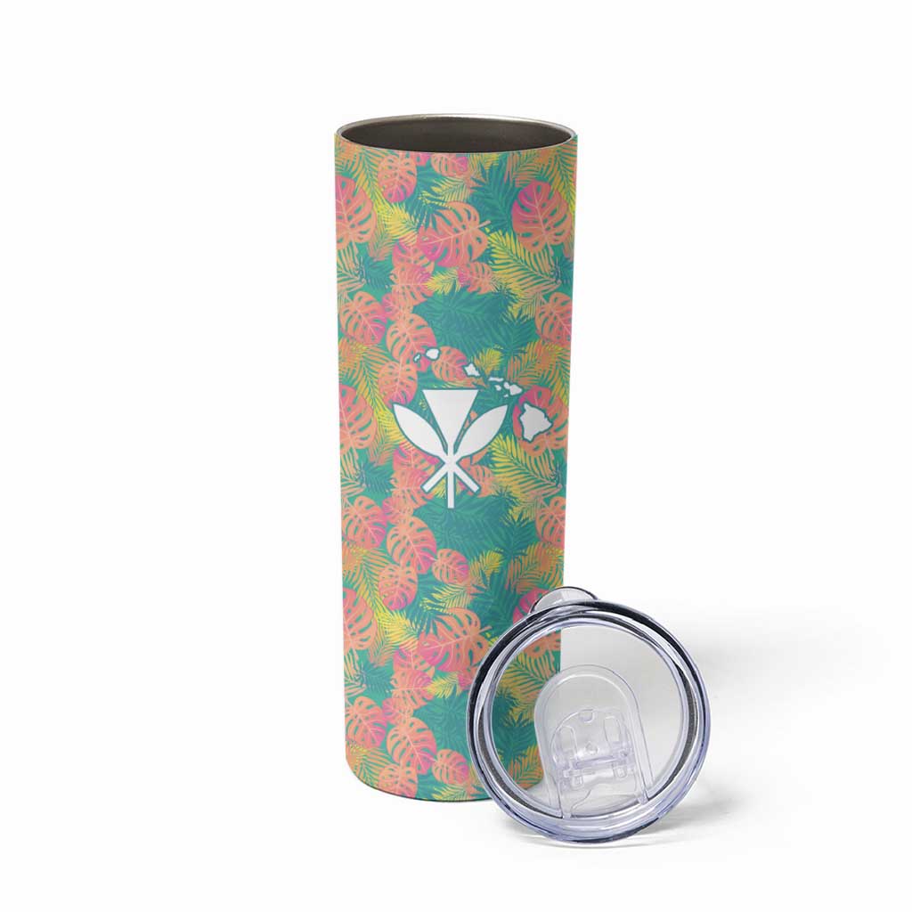 Seamless Hawaiian Quilt Pattern Skinny Tumbler Hawaii Culture Palm Leaf Tropical - Polynesian Pride