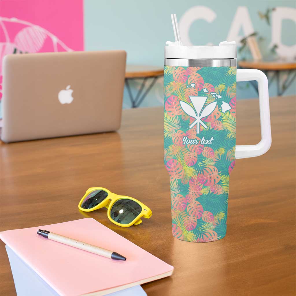 Seamless Hawaiian Quilt Pattern Tumbler With Handle Hawaii Culture Palm Leaf Tropical - Polynesian Pride