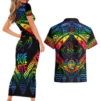 Tonga LGBT Couples Matching Short Sleeve Bodycon Dress and Hawaiian Shirt Love Is Love Ngatu Rainbow Water Color LT9 - Polynesian Pride