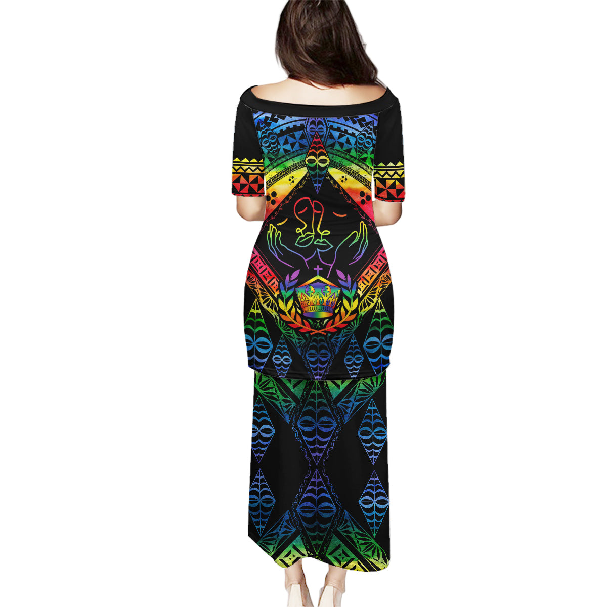 Tonga LGBT Family Matching Puletasi Dress and Hawaiian Shirt Love Is Love Ngatu Rainbow Water Color LT9 - Polynesian Pride