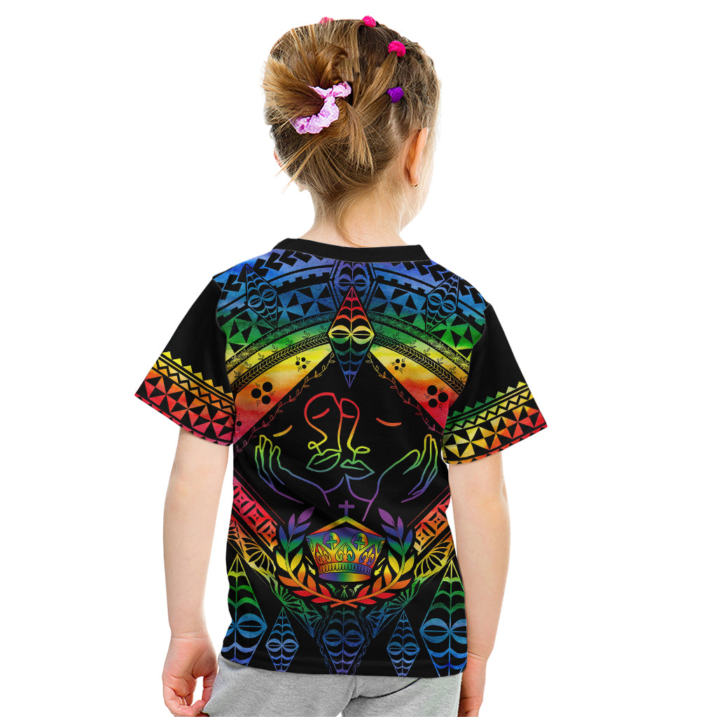 Tonga LGBT Kid T Shirt Love Is Love Ngatu Rainbow Water Color LT9 - Polynesian Pride