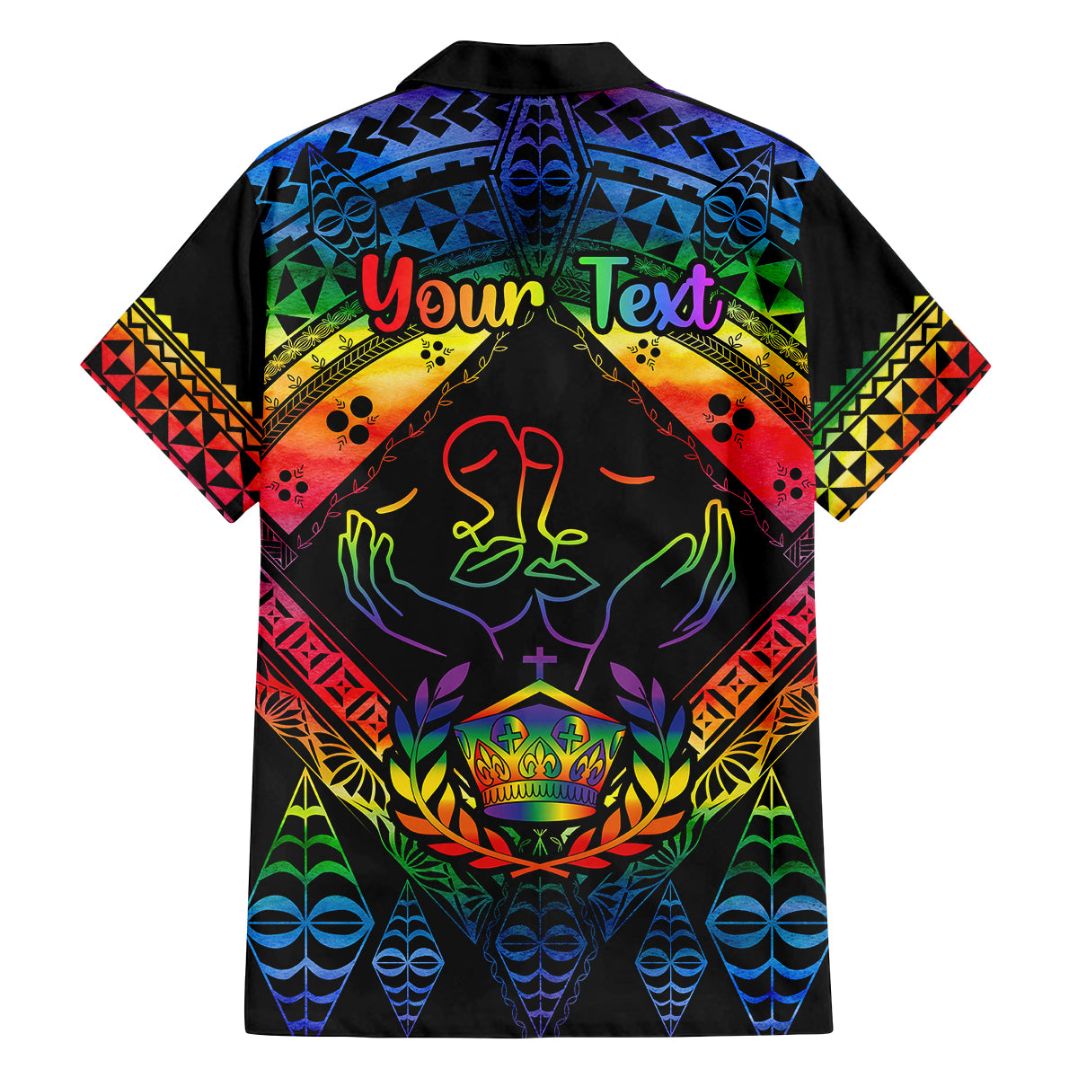 Personalised Tonga LGBT Family Matching Off Shoulder Short Dress and Hawaiian Shirt Love Is Love Ngatu Rainbow Water Color LT9 - Polynesian Pride