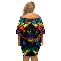 Personalised Tonga LGBT Family Matching Off Shoulder Short Dress and Hawaiian Shirt Love Is Love Ngatu Rainbow Water Color LT9 - Polynesian Pride