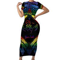 Personalised Tonga LGBT Family Matching Short Sleeve Bodycon Dress and Hawaiian Shirt Love Is Love Ngatu Rainbow Water Color LT9 Mom's Dress Black - Polynesian Pride