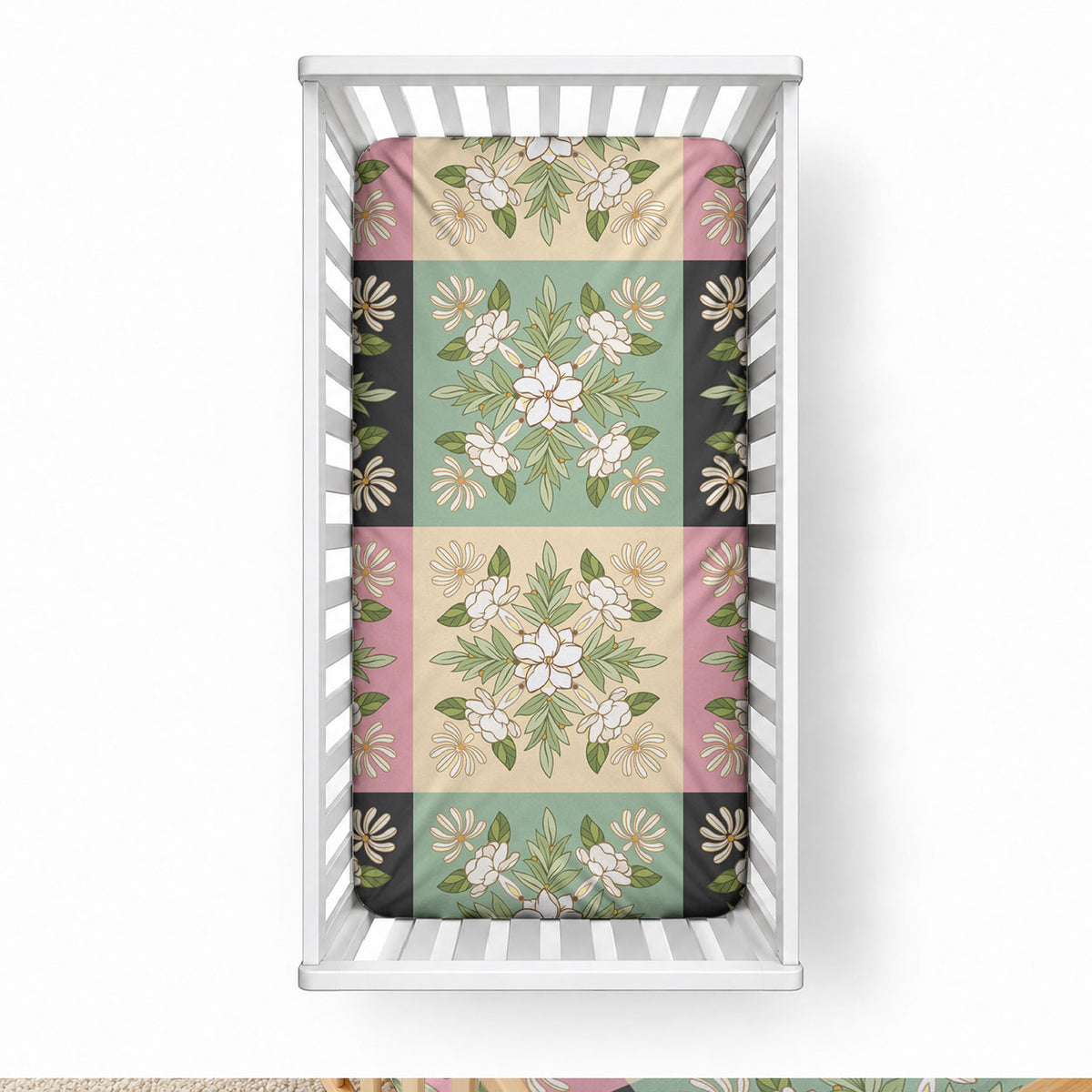 Seamless Pattern Maile and Pikake Lei Baby Bed Cover Squares Maile Leaf LT9 28 × 52 in Green - Polynesian Pride