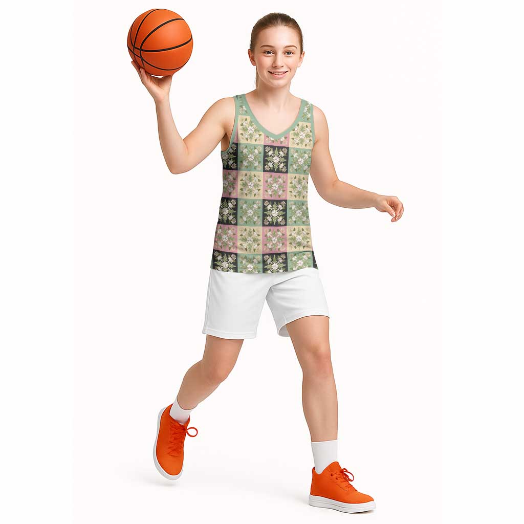 Seamless Pattern Maile and Pikake Lei Basketball Jersey Squares Maile Leaf - Polynesian Pride