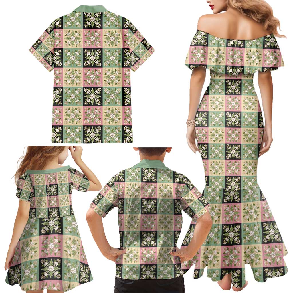 Seamless Pattern Maile and Pikake Lei Family Matching Mermaid Dress and Hawaiian Shirt Squares Maile Leaf LT9 - Polynesian Pride