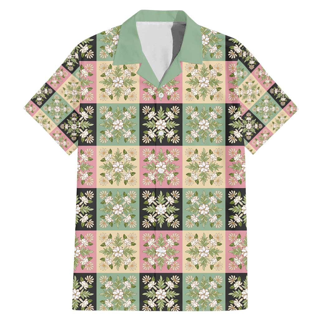 Seamless Pattern Maile and Pikake Lei Family Matching Mermaid Dress and Hawaiian Shirt Squares Maile Leaf LT9 Dad's Shirt - Short Sleeve Green - Polynesian Pride