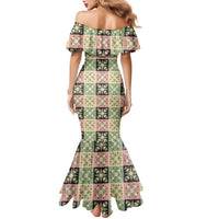 Seamless Pattern Maile and Pikake Lei Family Matching Mermaid Dress and Hawaiian Shirt Squares Maile Leaf LT9 - Polynesian Pride