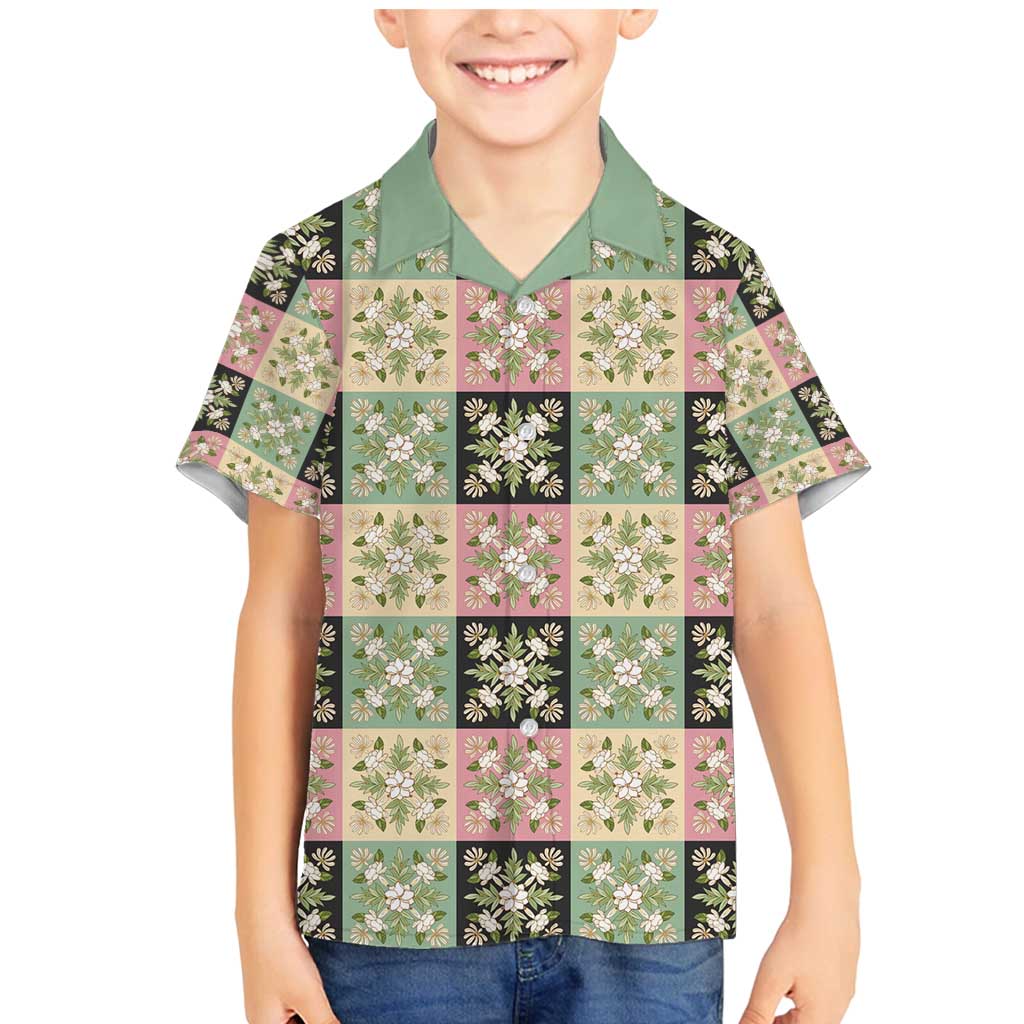 Seamless Pattern Maile and Pikake Lei Family Matching Mermaid Dress and Hawaiian Shirt Squares Maile Leaf LT9 Son's Shirt Green - Polynesian Pride