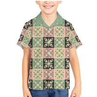 Seamless Pattern Maile and Pikake Lei Family Matching Mermaid Dress and Hawaiian Shirt Squares Maile Leaf LT9 Son's Shirt Green - Polynesian Pride