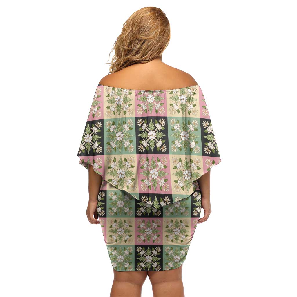 Seamless Pattern Maile and Pikake Lei Family Matching Off Shoulder Short Dress and Hawaiian Shirt Squares Maile Leaf - Polynesian Pride