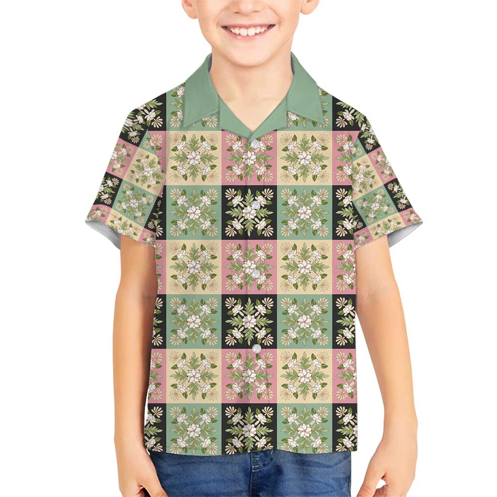 Seamless Pattern Maile and Pikake Lei Family Matching Off Shoulder Short Dress and Hawaiian Shirt Squares Maile Leaf - Polynesian Pride