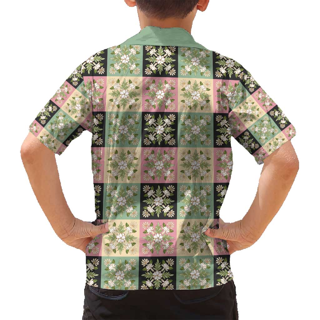 Seamless Pattern Maile and Pikake Lei Family Matching Summer Maxi Dress and Hawaiian Shirt Squares Maile Leaf - Polynesian Pride