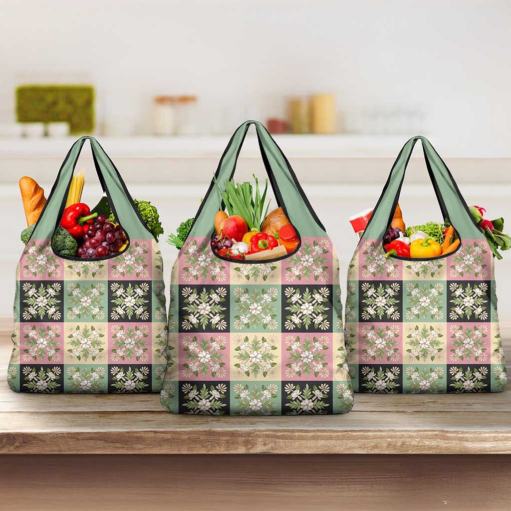 Seamless Pattern Maile and Pikake Lei Grocery Bag Squares Maile Leaf - Polynesian Pride