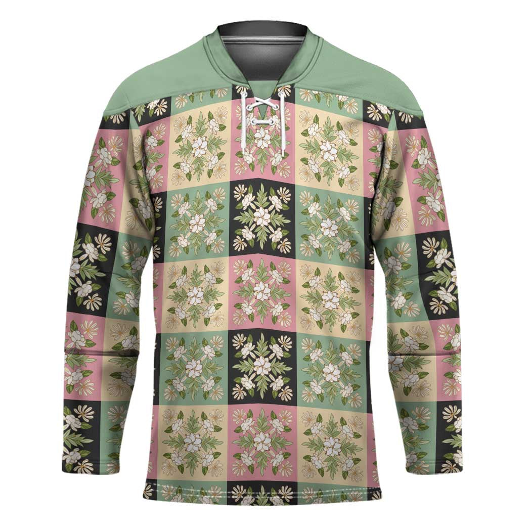 Seamless Pattern Maile and Pikake Lei Hockey Jersey Squares Maile Leaf - Polynesian Pride