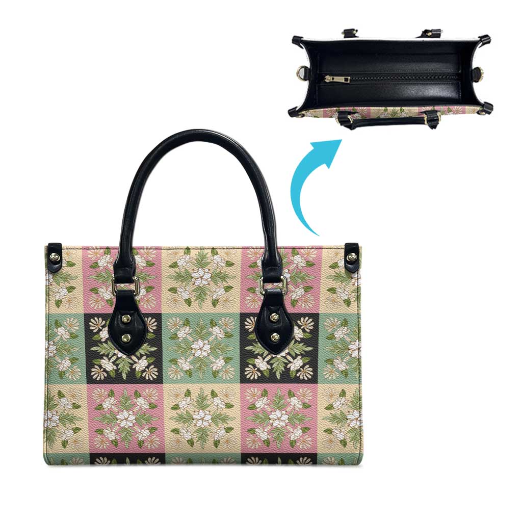 Seamless Pattern Maile and Pikake Lei Leather Bag Squares Maile Leaf - Polynesian Pride