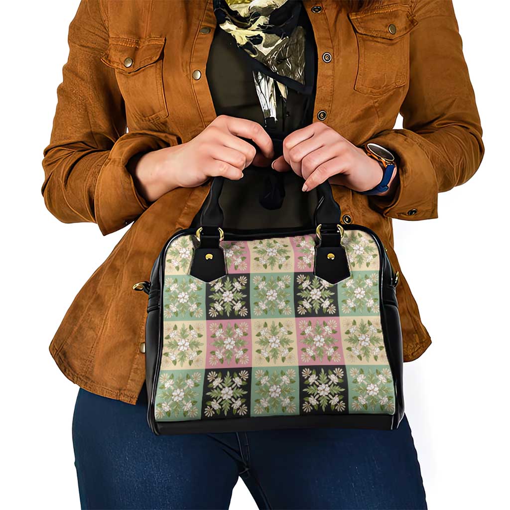 Seamless Pattern Maile and Pikake Lei Shoulder Handbag Squares Maile Leaf - Polynesian Pride