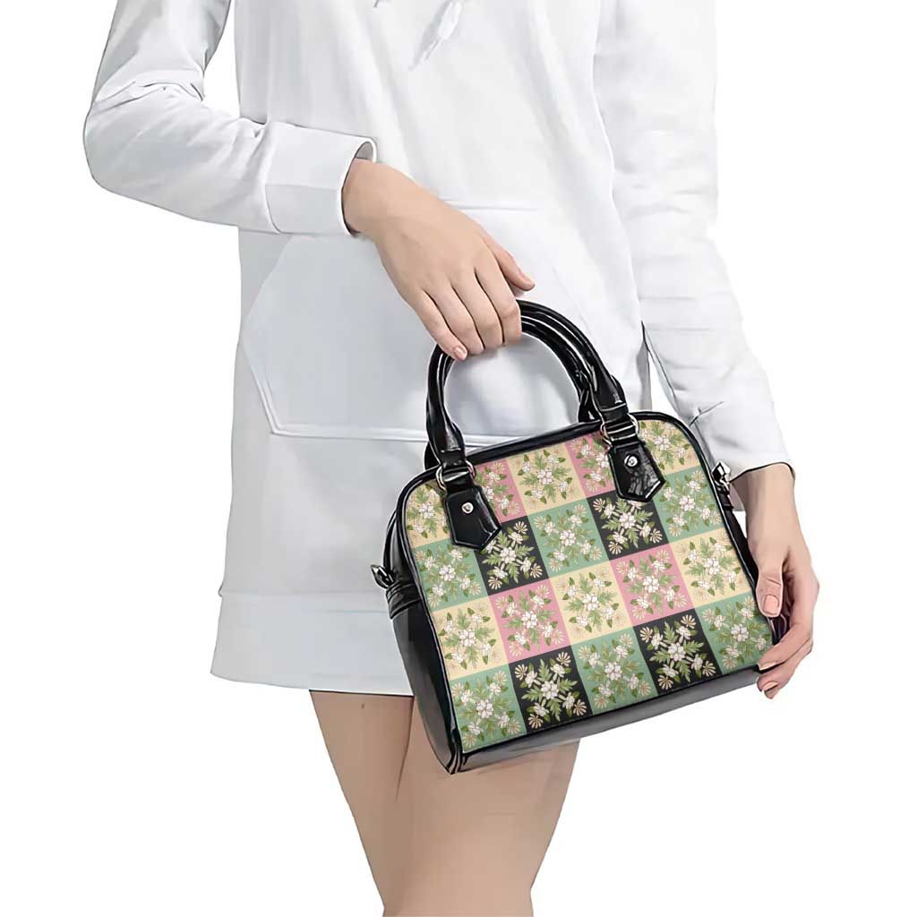 Seamless Pattern Maile and Pikake Lei Shoulder Handbag Squares Maile Leaf - Polynesian Pride