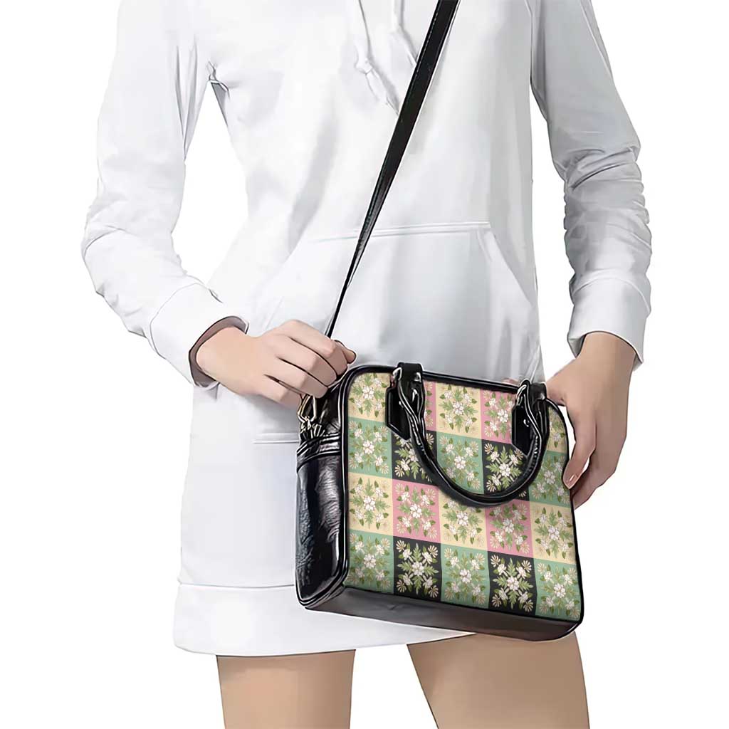 Seamless Pattern Maile and Pikake Lei Shoulder Handbag Squares Maile Leaf - Polynesian Pride