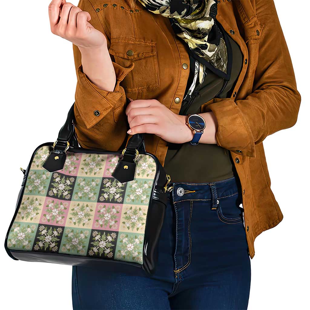 Seamless Pattern Maile and Pikake Lei Shoulder Handbag Squares Maile Leaf - Polynesian Pride