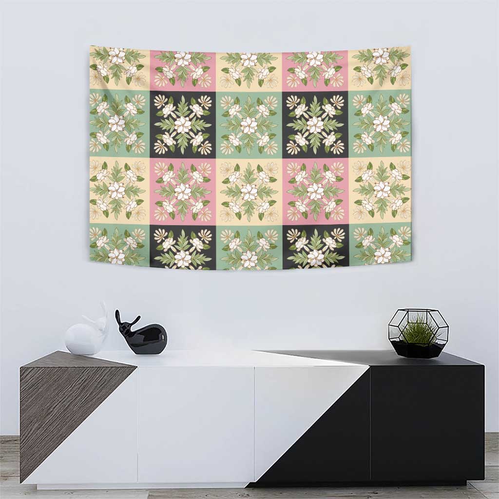 Seamless Pattern Maile and Pikake Lei Tapestry Squares Maile Leaf - Polynesian Pride