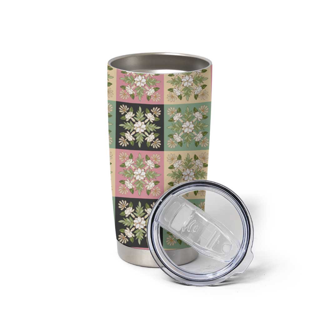 Seamless Pattern Maile and Pikake Lei Tumbler Cup Squares Maile Leaf - Polynesian Pride