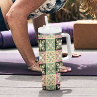Seamless Pattern Maile and Pikake Lei Tumbler With Handle Squares Maile Leaf - Polynesian Pride