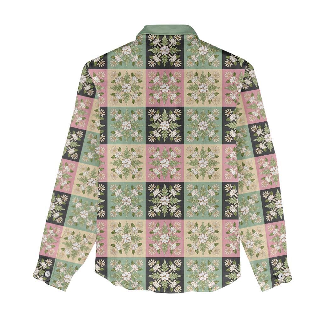 Seamless Pattern Maile and Pikake Lei Women Casual Shirt Squares Maile Leaf - Polynesian Pride